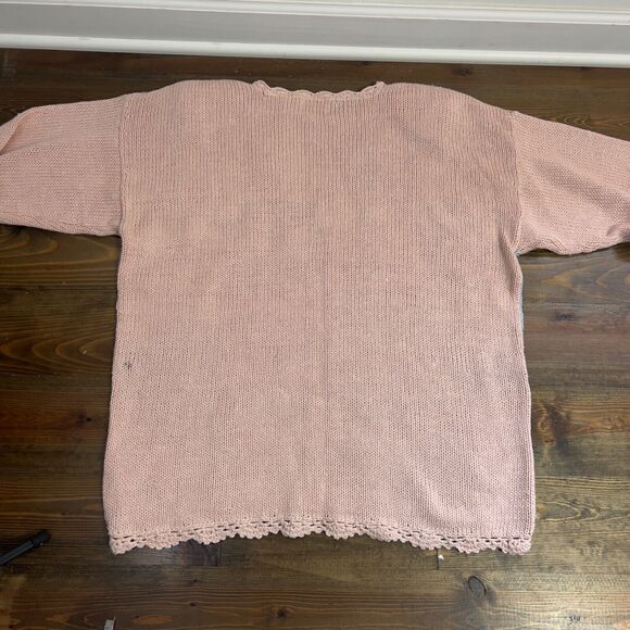 Vintage Kathie Lee Christmas Cardigan Sweater Women's XL Lt Pink Holiday - Picture 2 of 8